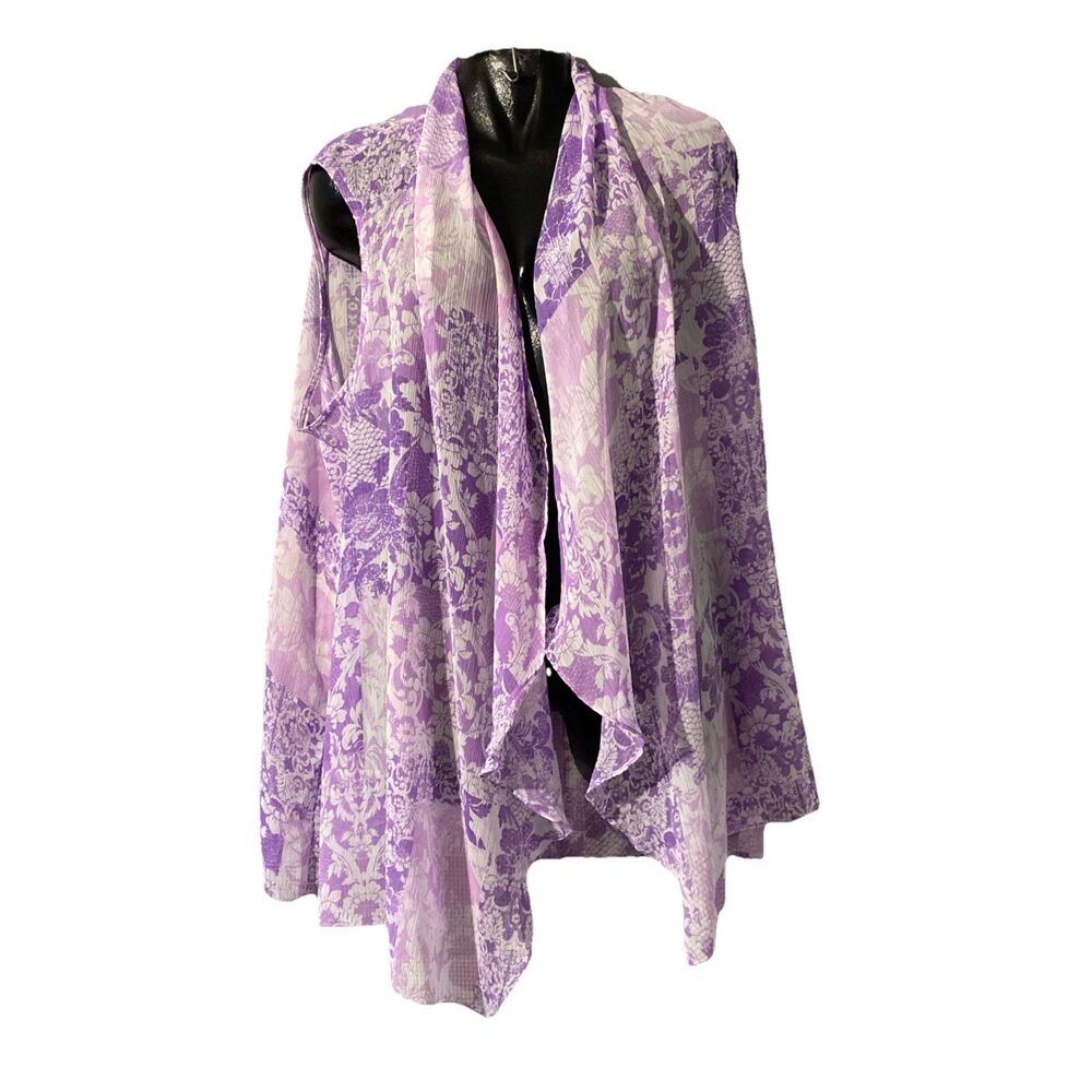 Susan Graver 2x Kimono Floral Purple Sheer Flowing Beach Spring Summer
